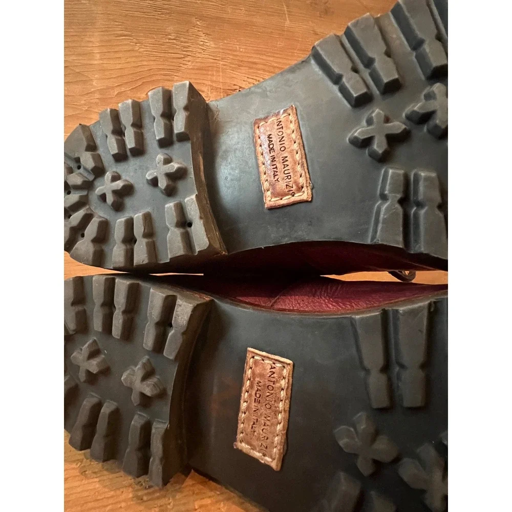Antonio Maurizi Mens 9.5 Burgundy Pebbled Leather Hiking Boots Italy Lug Sole